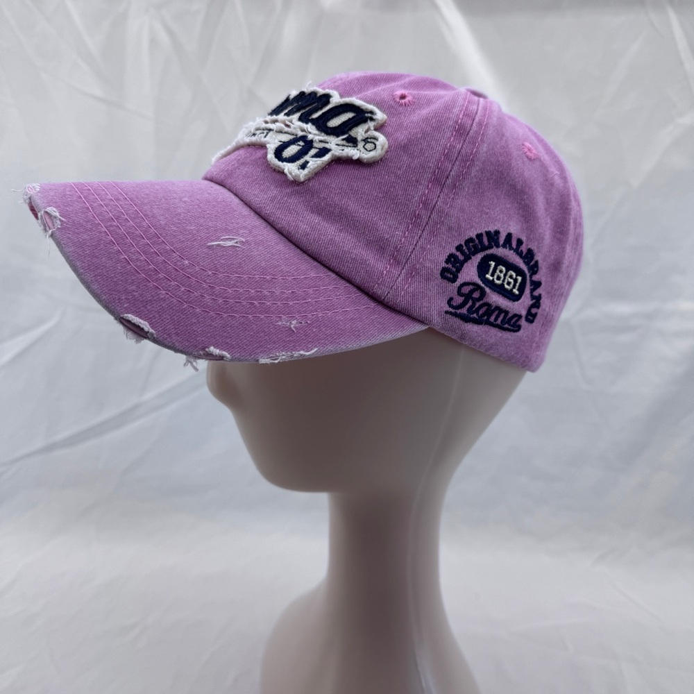 Italia Roma Original 01 Embroidered Distressed Baseball Cap Dad Hat Pink OS Y2K - Picture 3 of 11